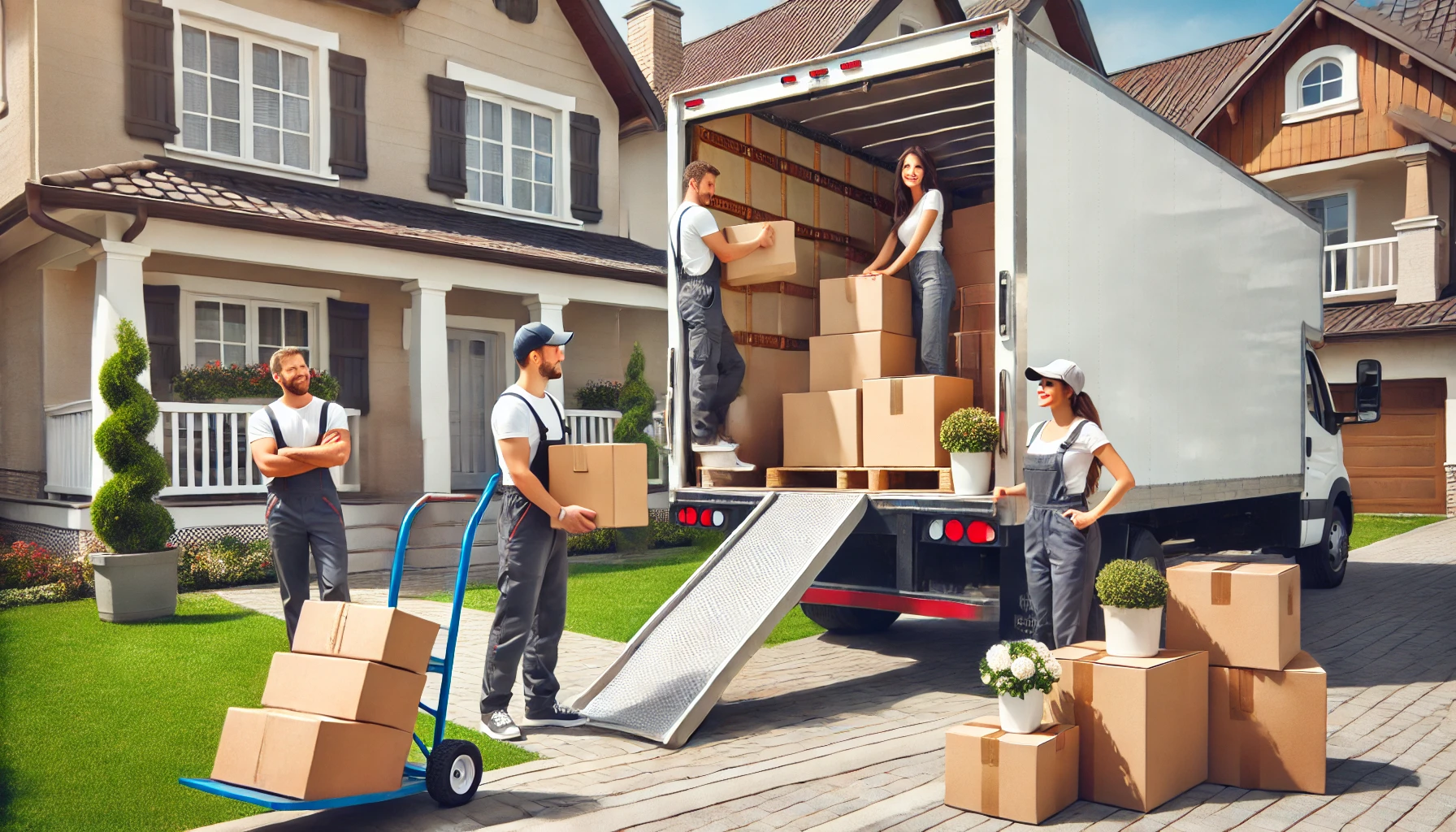 Long-distance moving team handling household items